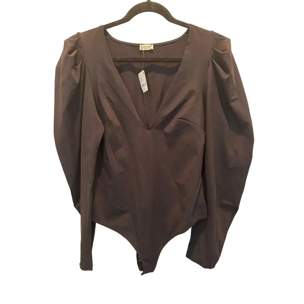 Free People Va VA Voop Long Sleeve Black Bodysuit NWT Large - Picture 2 of 6